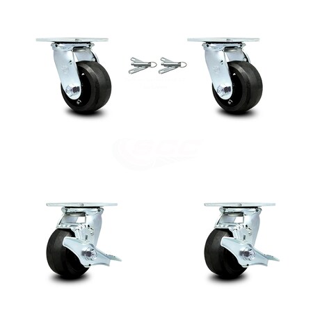 Service Caster 4 Inch Rubber on Steel Caster Set with Ball Bearings 2 Swivel Lock 2 Brake SCC SCC-30CS420-RSB-BSL-2-TLB-2